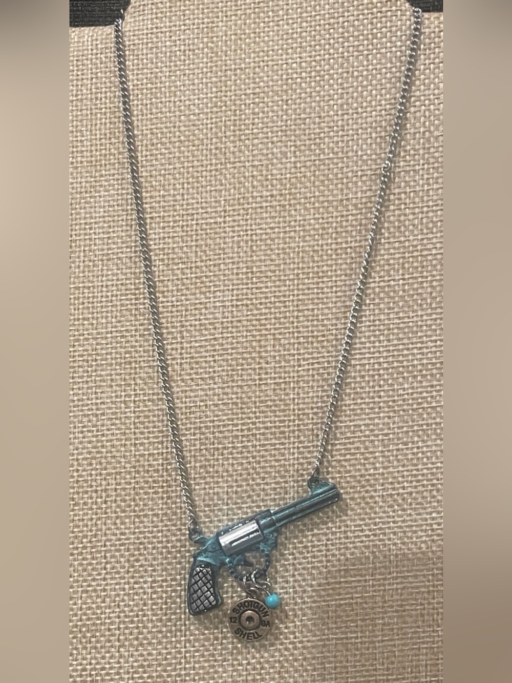 5/$25  Revolver Pendant Necklace with Bullet Shell w/ Turquoise Accents